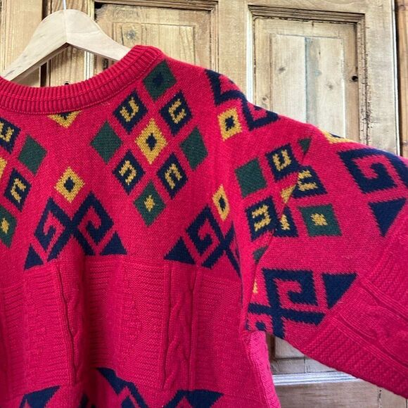 Vintage Bomber On Active Large Service Grandpa Sweater Knit Red Wool New Zealand - Picture 2 of 6